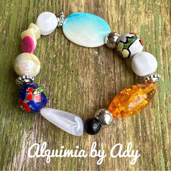 Bright colors maximalist gemstones and crystal oversized bracelet - Picture 1 of 2